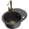 Mexen Kevin granite kitchen sink 1-bowl with drainer and kitchen faucet Rita, speckled black - 6517-76-670300-50