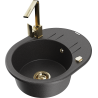 Mexen Kevin single-bowl granite sink with drainer and kitchen faucet Rita, speckled black - 6517-76-670300-50
