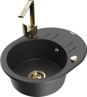 Mexen Kevin 1-compartment granite sink with a drip tray and kitchen mixer tap Rita, spotted black - 6517-76-670300-50
