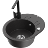 Mexen Kevin granite kitchen sink 1-bowl with drainer and Rita kitchen faucet, black speckled - 6517-76-670300-70
