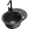 Mexen Kevin granite sink single-bowl with drainer and kitchen faucet Rita, speckled black - 6517-76-670300-70