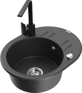 Mexen Kevin granite sink single-bowl with drainer and kitchen faucet Rita, speckled black - 6517-76-670300-70