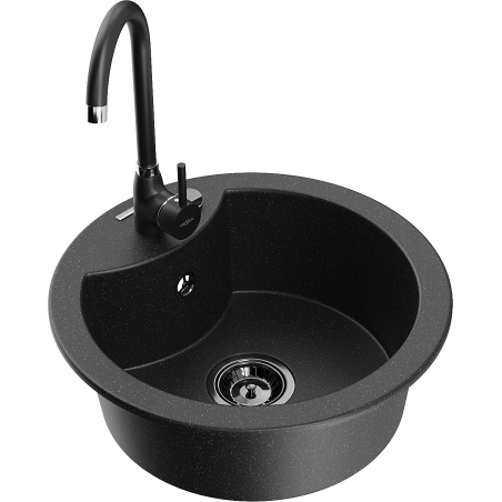 Mexen Diego 1-bowl granite sink with Telma kitchen tap, black/silver - 6512-73-670200-70-B
