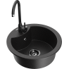 Mexen Diego granite kitchen sink single-bowl with Telma kitchen faucet, black/silver - 6512-73-670200-70-B