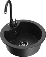 Mexen Diego 1-bowl granite sink with Telma kitchen tap, black/silver - 6512-73-670200-70-B