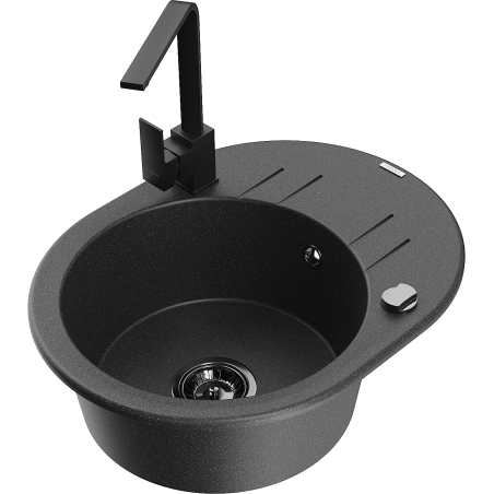 Mexen Kevin granite kitchen sink with 1 bowl, drainer, and kitchen faucet Rita, black speckled - 6517-76-670300-70-B