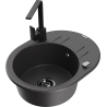 Mexen Kevin granite kitchen sink with 1 bowl, drainer, and kitchen faucet Rita, black speckled - 6517-76-670300-70-B