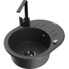 Mexen Kevin granite sink 1-bowl with drainer and Rita kitchen tap, black speckled - 6517-76-670300-70-B