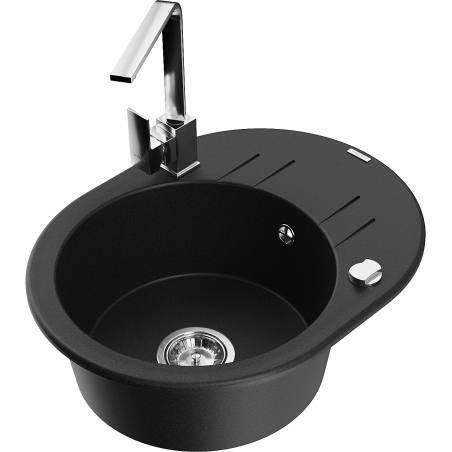 Mexen Kevin granite kitchen sink 1-bowl with drainer and kitchen faucet Rita, black - 6517-77-670300-00