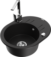 Mexen Kevin granite kitchen sink 1-bowl with drainer and kitchen faucet Rita, black - 6517-77-670300-00