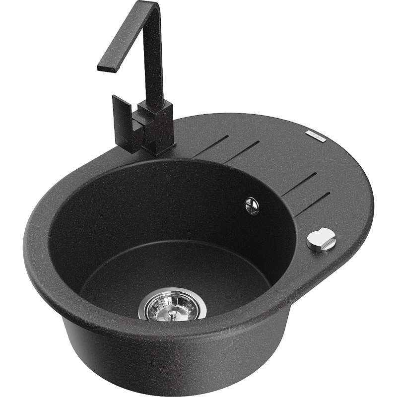 Mexen Kevin 1-compartment granite sink with a drip tray and kitchen mixer tap Rita, spotted black - 6517-76-670300-76