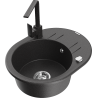Mexen Kevin 1-compartment granite sink with a drip tray and kitchen mixer tap Rita, spotted black - 6517-76-670300-76