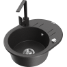 Mexen Kevin granite single-bowl sink with drainer and kitchen faucet Rita, black speckled - 6517-76-670300-76