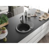Mexen Kevin 1-Bowl Granite Sink with Drainer and Rita Kitchen Faucet, Black Speckled - 6517-76-670300-76
