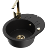 Mexen Kevin granite kitchen sink, single-bowl with drainer and Rita kitchen faucet, black - 6517-77-670300-50