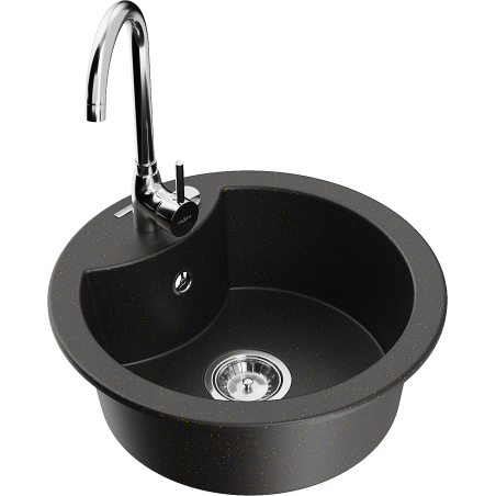 Mexen Diego 1-bowl granite sink with Telma kitchen faucet, black/gold - 6512-75-670200-00