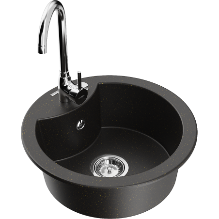 Mexen Diego 1-bowl Granite Sink with Telma Kitchen Tap, Black/Gold - 6512-75-670200-00