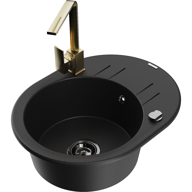 Mexen Kevin 1-compartment granite sink with a drip tray and kitchen mixer tap Rita, Black - 6517-77-670300-50-B