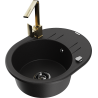 Mexen Kevin 1-bowl granite sink with drainer and Rita kitchen faucet, black - 6517-77-670300-50-B