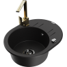 Mexen Kevin 1-compartment granite sink with a drip tray and kitchen mixer tap Rita, Black - 6517-77-670300-50-B