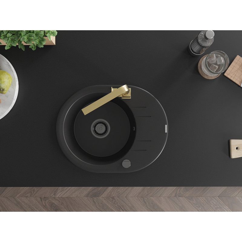 Mexen Kevin 1-bowl granite sink with drainer and kitchen faucet Rita, black - 6517-77-670300-50-B
