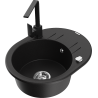 Mexen Kevin 1-bowl granite sink with drainer and Rita kitchen faucet, black - 6517-77-670300-70
