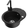 Mexen Kevin granite kitchen sink 1-bowl with drainer and kitchen faucet Rita, black - 6517-77-670300-70