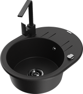 Mexen Kevin 1-compartment granite sink with a drip tray and kitchen mixer tap Rita, Black - 6517-77-670300-70-B