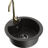 Mexen Diego granite kitchen sink 1-bowl with Telma kitchen faucet, black/gold - 6512-75-670200-50-B