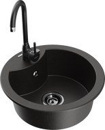 Mexen Diego 1-compartment granite sink with a kitchen mixer tap Telma, Black/Gold - 6512-75-670200-70-B