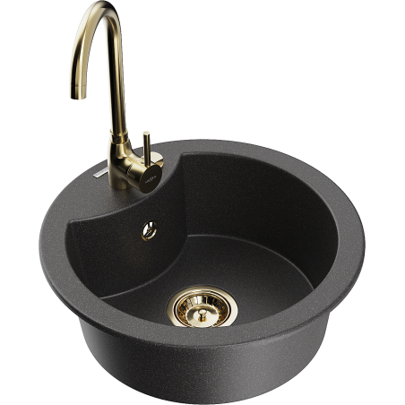 Mexen Diego 1-bowl granite sink with Telma kitchen tap, black speckled - 6512-76-670200-50