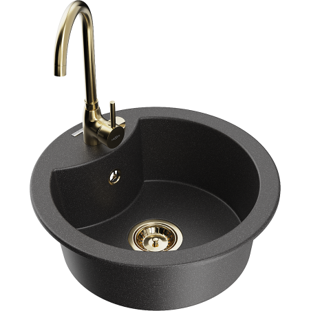 Mexen Diego granite 1-bowl kitchen sink with Telma kitchen faucet, speckled black - 6512-76-670200-50