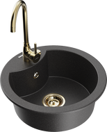 Mexen Diego 1-Bowl Granite Sink with Telma Kitchen Faucet, Speckled Black - 6512-76-670200-50