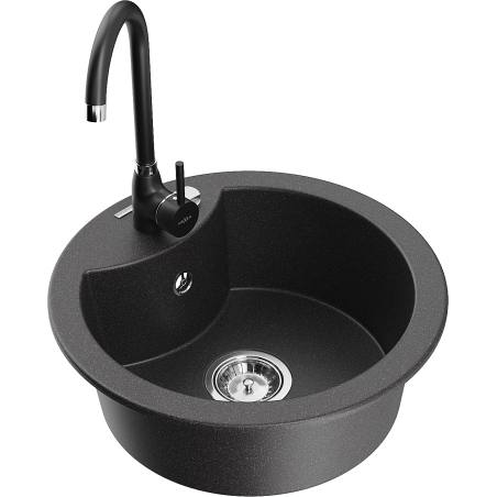Mexen Diego 1-compartment granite sink with a kitchen mixer tap Telma, spotted black - 6512-76-670200-70