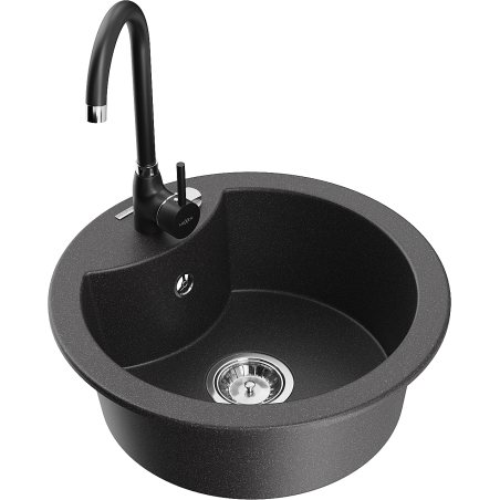 Mexen Diego single-bowl granite sink with Telma kitchen tap, black speckled - 6512-76-670200-70