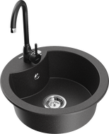 Mexen Diego Telma granite kitchen sink with single basin and kitchen faucet, black speckled - 6512-76-670200-70