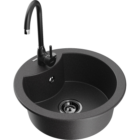 Mexen Diego 1-bowl granite sink with Telma kitchen faucet, black speckled - 6512-76-670200-70-B