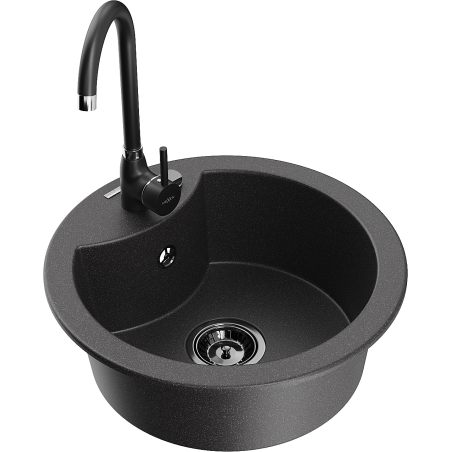Mexen Diego 1-bowl Granite Sink with Telma Kitchen Faucet, Speckled Black - 6512-76-670200-70-B