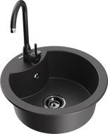 Mexen Diego 1-compartment granite sink with a kitchen mixer tap Telma, spotted black - 6512-76-670200-70-B