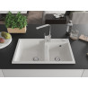 Mexen Tomas granite double-bowl kitchen sink with Rita faucet, white - 6516-20-670300-00