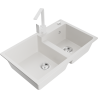Mexen Tomas granite sink 2-bowl with kitchen faucet Rita, white - 6516-20-670300-20