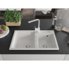 Mexen Tomas 2-bowl granite sink with Rita kitchen faucet, white - 6516-20-670300-20