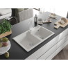 Mexen Tomas 2-bowl granite sink with Rita kitchen faucet, white - 6516-20-670300-20