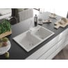Mexen Tomas granite sink 2-bowl with kitchen faucet Rita, white - 6516-20-670300-20