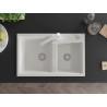 Mexen Tomas 2-bowl granite sink with Rita kitchen faucet, white - 6516-20-670300-20