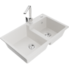 Mexen Tomas granite double-bowl kitchen sink with Rita faucet, white - 6516-20-670300-00