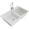 Mexen Tomas granite kitchen sink 2-bowl with Rita kitchen faucet, white - 6516-20-670300-00