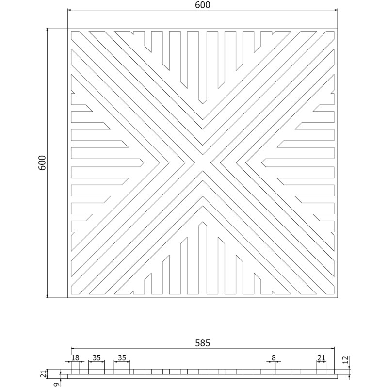 Mexen Linea 06 acoustic wall panel 60 x 60 cm (4 pcs), 9 mm felt, technical veneer, Natural Oak - S110-60607-06-042