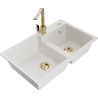Mexen Tomas granite sink 2-bowl with Rita kitchen faucet, white - 6516-20-670300-50