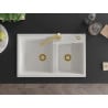 Mexen Tomas Granite Kitchen Sink 2-Bowl with Rita Tap, White - 6516-20-670300-50